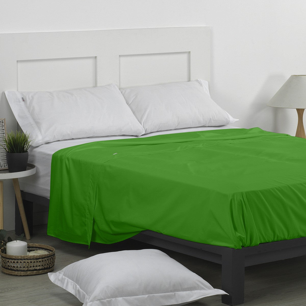 Sábana encimera 50/50 verde escena de cama