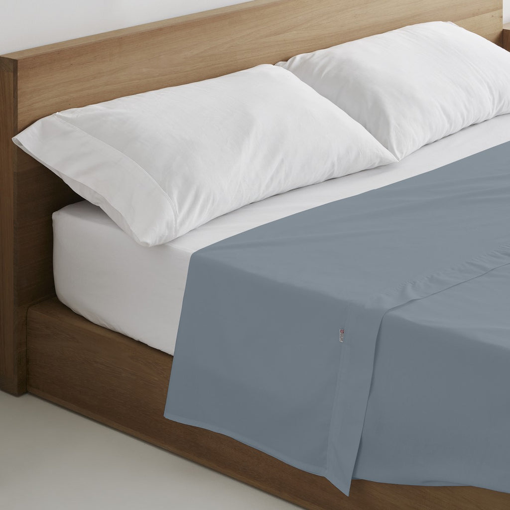 Sábana encimera algodón acero escena de cama