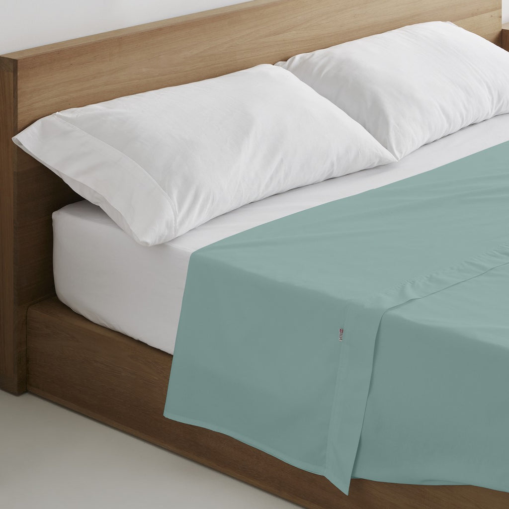 Sábana encimera algodón aqua escena de cama