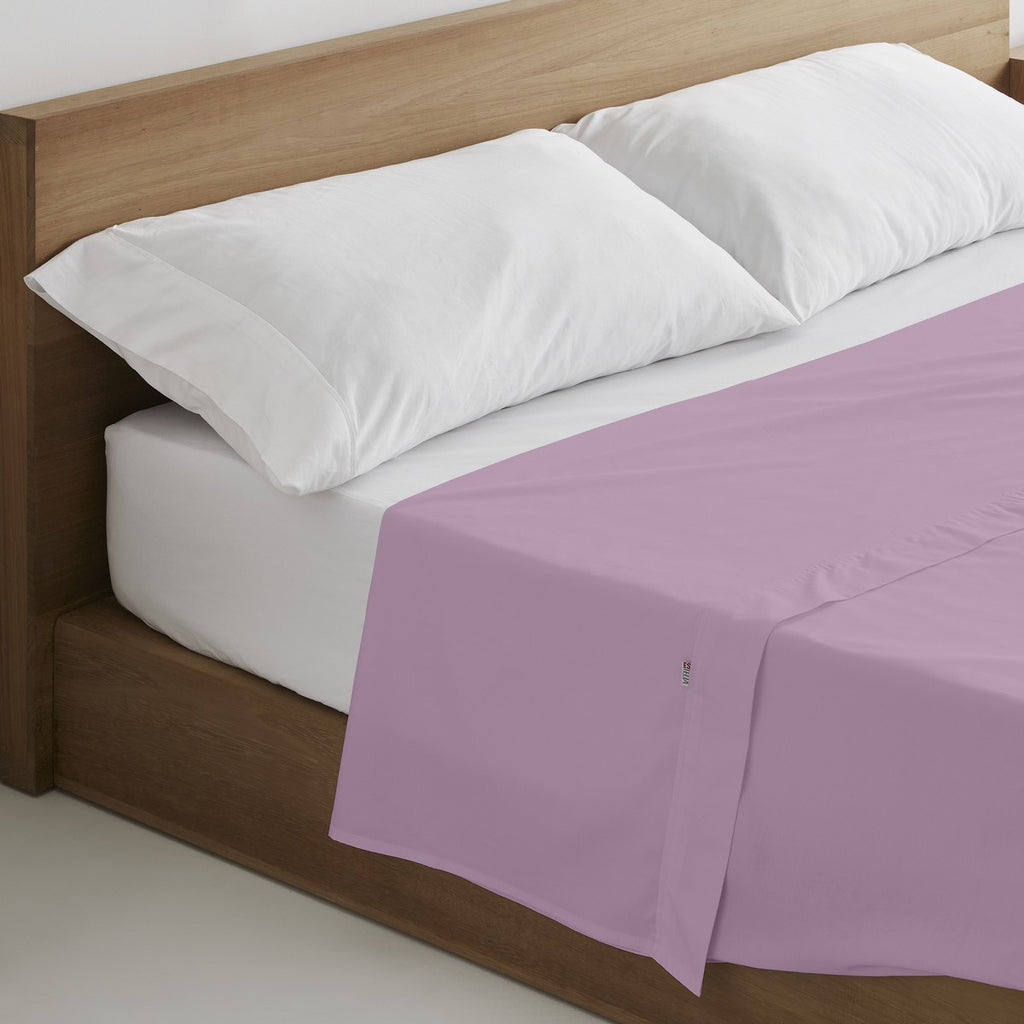 Sábana encimera algodón malva escena de cama
