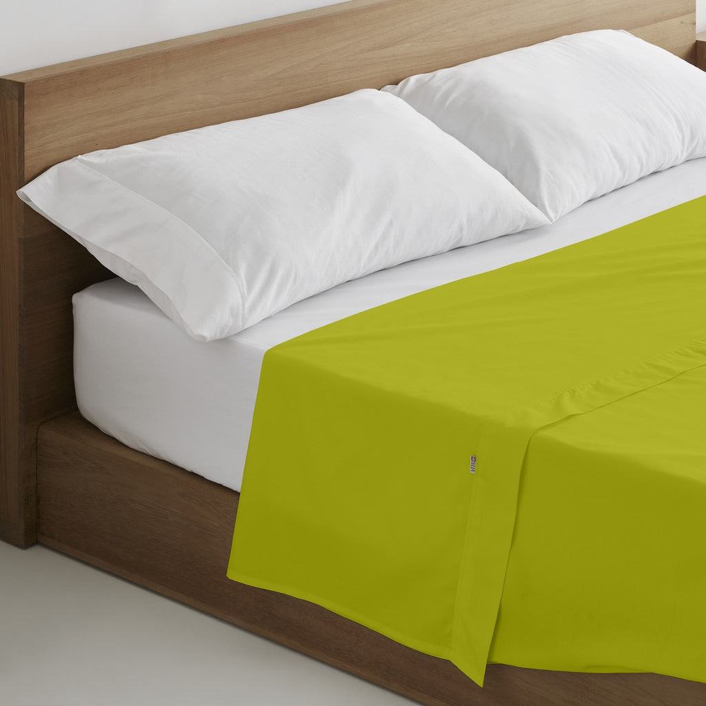 Sábana encimera algodón pistacho escena de cama