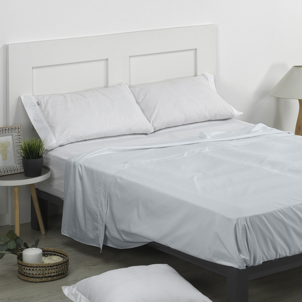 Sábana encimera percal perla escena de cama