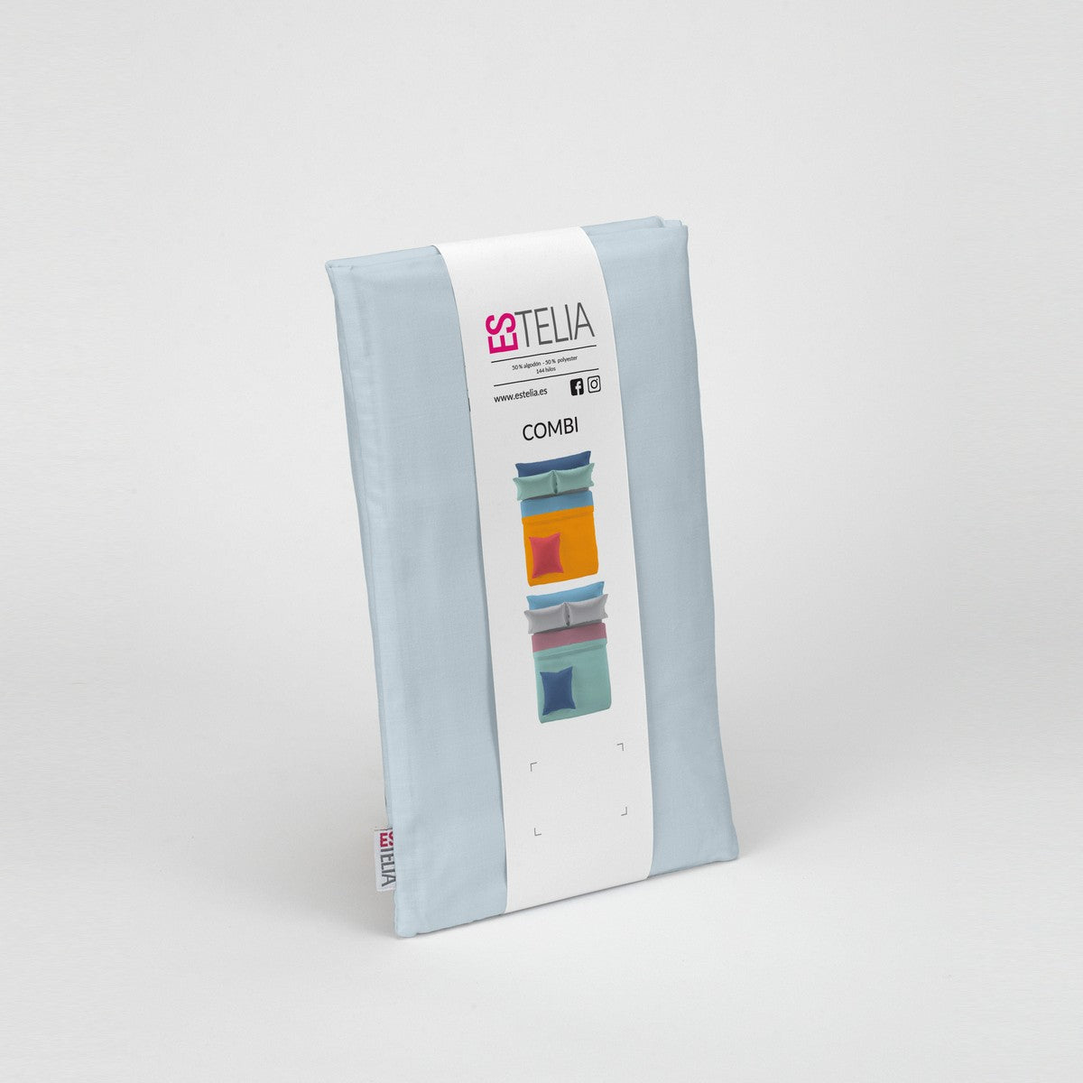 Funda de almohada 50-50 azul celeste presentación en bolsa de tela