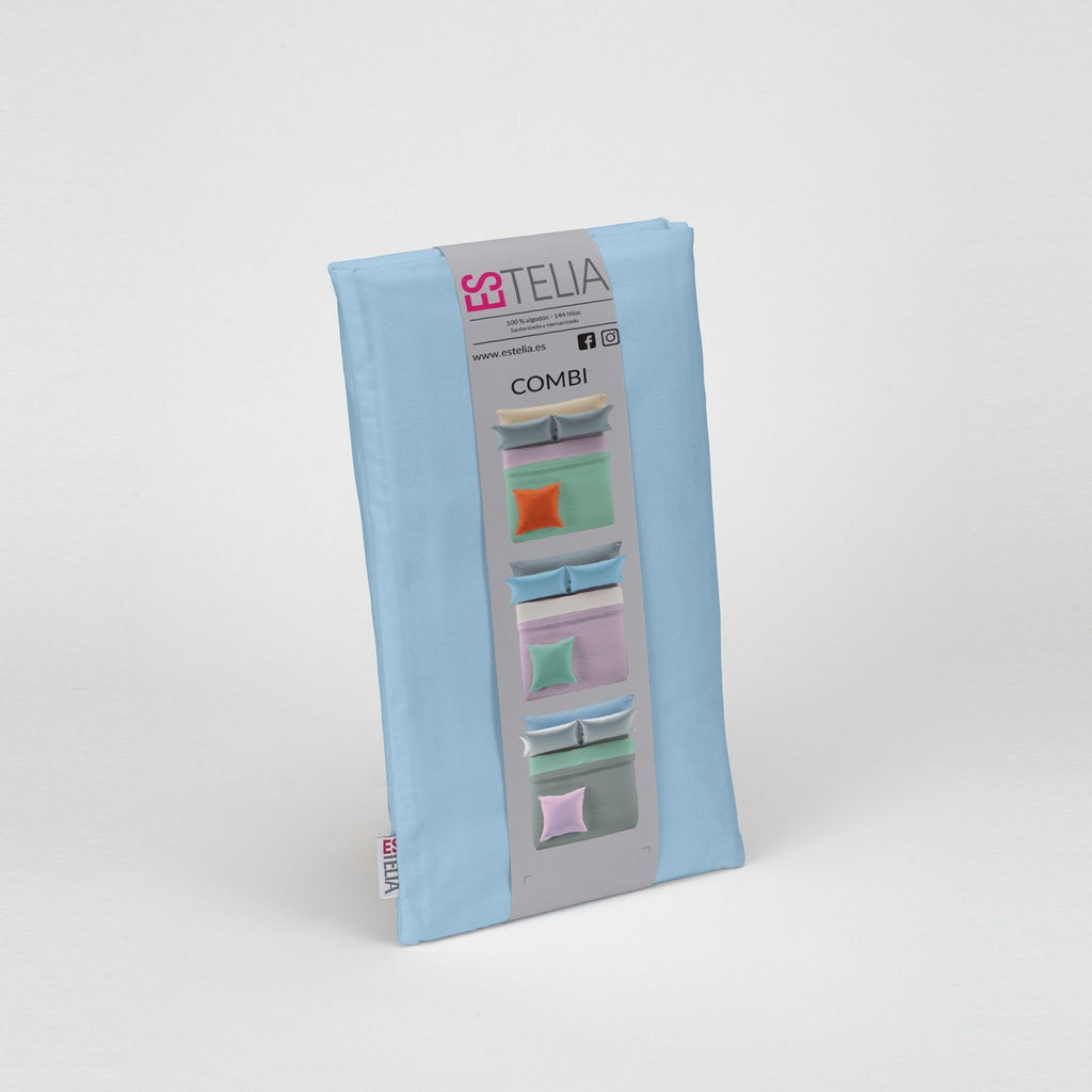 Funda de almohada algodón azul celeste presentación en bolsa de tela