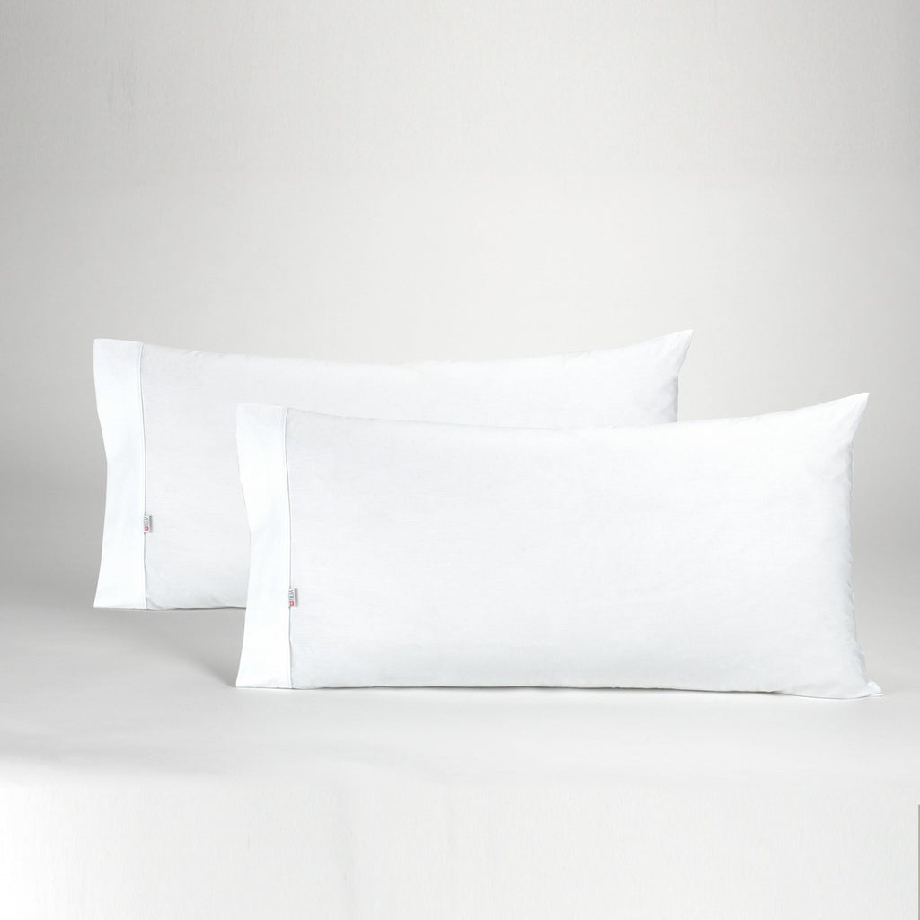 Funda de almohada algodón blanco dos piezas abertura lateral