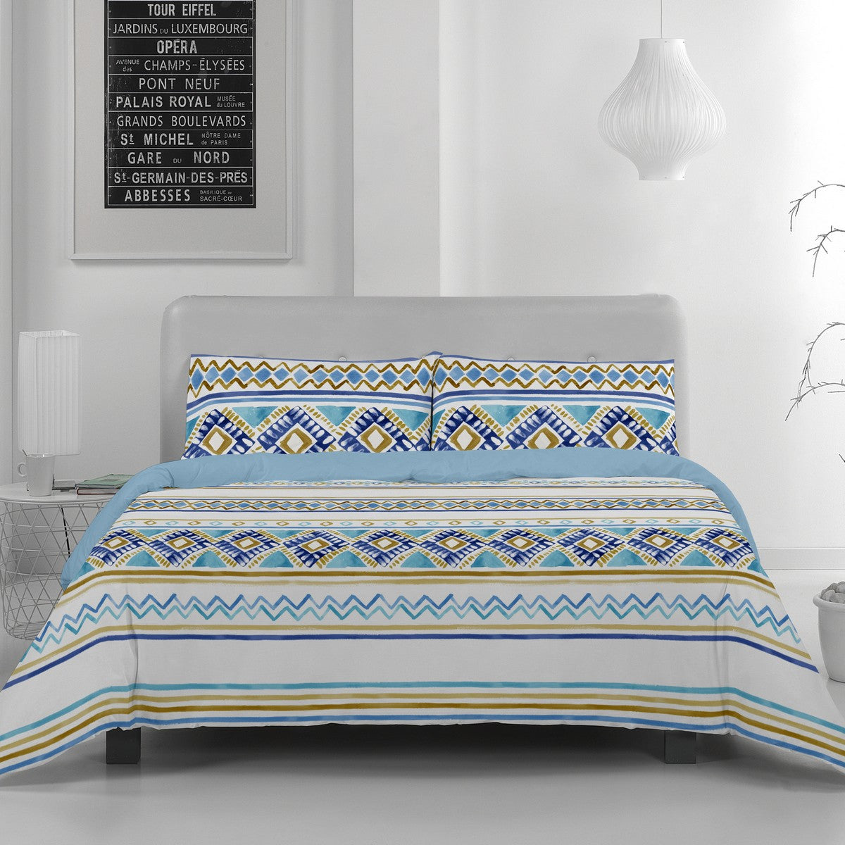 Funda de almohada algodón Vinia azul vista frontal