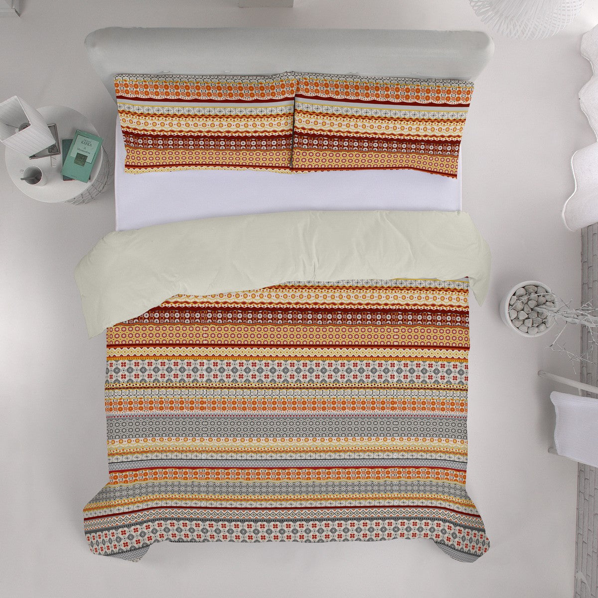 Funda de almohada algodón Siena ocre vista cenital