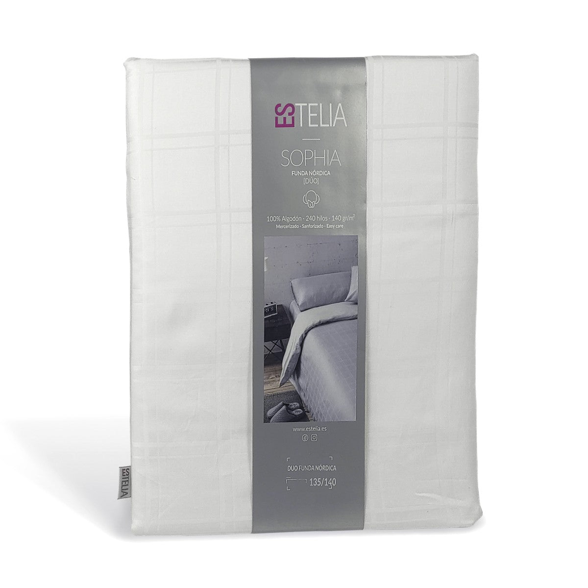 Dúo funda nórdica + almohada Sophia blanco presentación en bolsa de tela