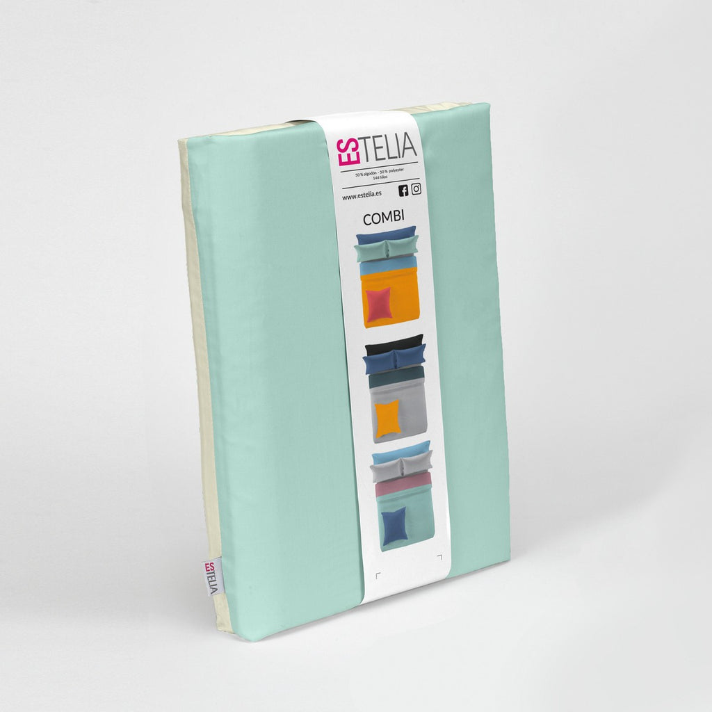 Funda nórdica reversible aqua-crema presentación en bolsa de tela