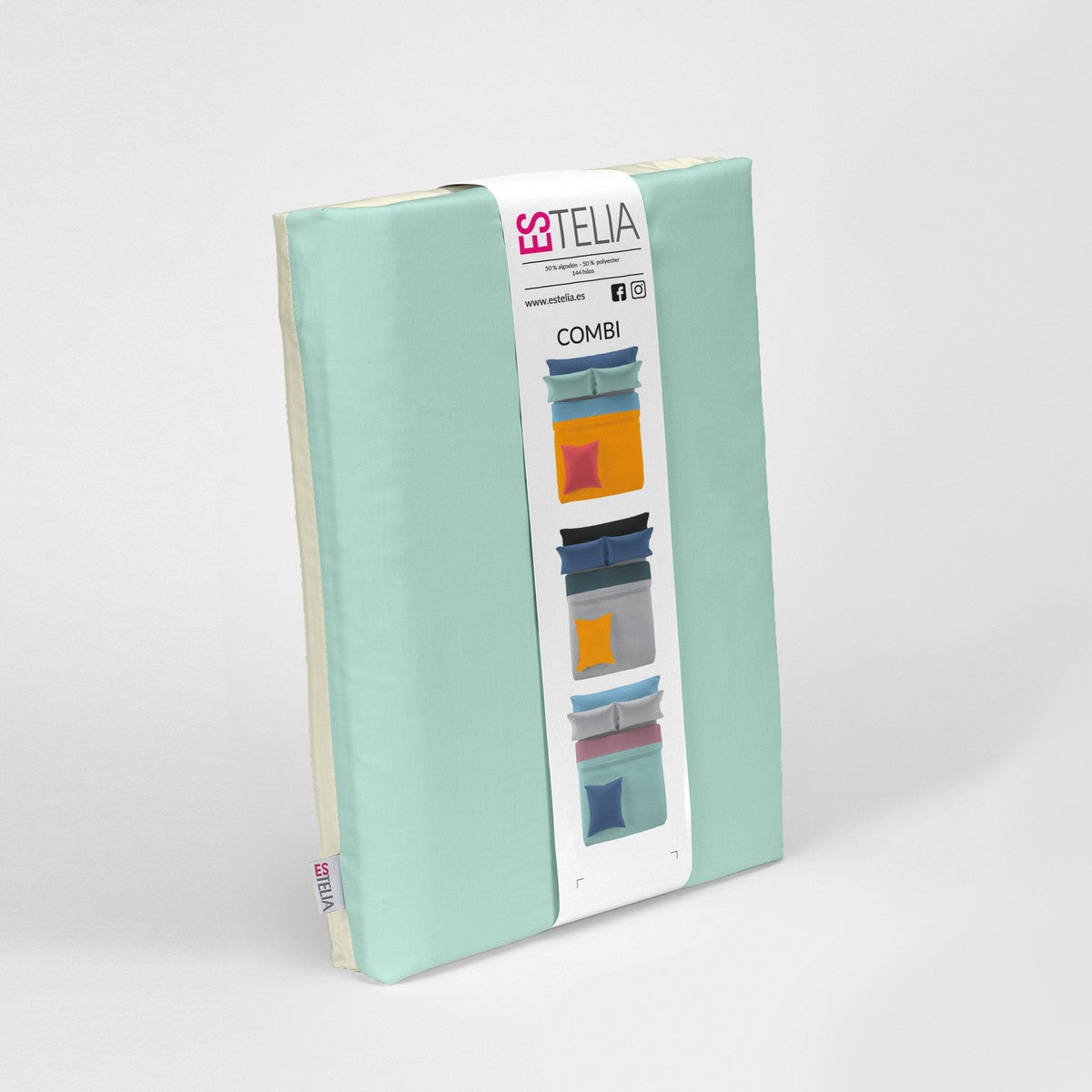 Funda nórdica reversible aqua-crema presentación en bolsa de tela