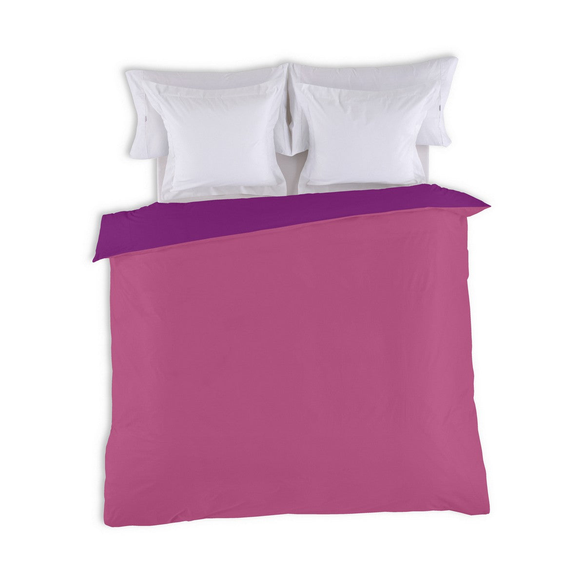 Funda nórdica reversible morado-fucsia vista cenital reverso
