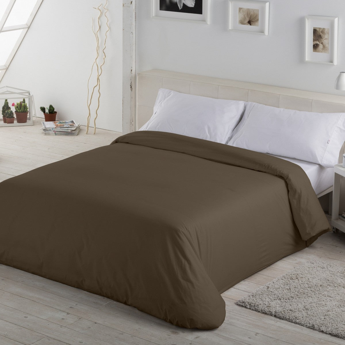Funda nórdica lisa 50-50 musgo escena de cama