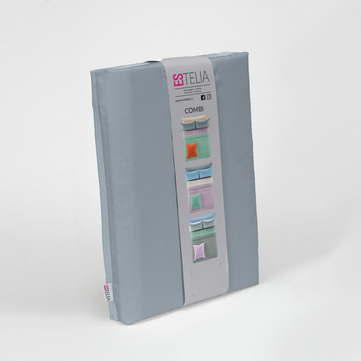 Funda nórdica reversible algodón acero-plata presentación en bolsa de tela