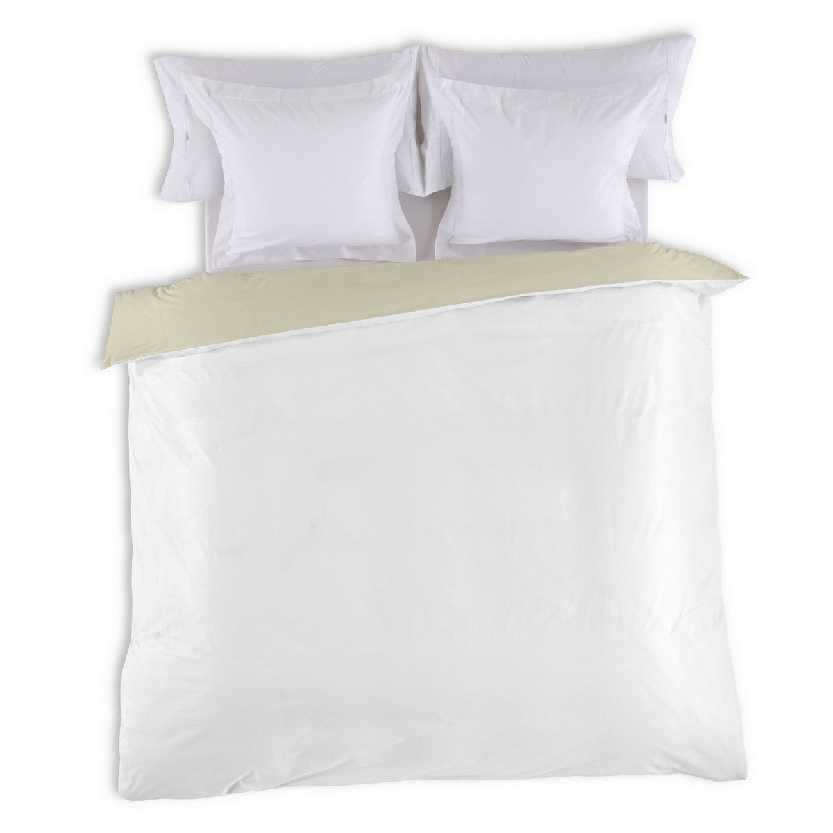 Funda nórdica reversible algodón blanco-piedra vista cenital anverso