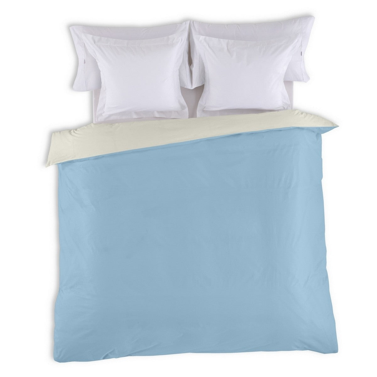 Funda nórdica reversible algodón crema-azul celeste vista cenital reverso