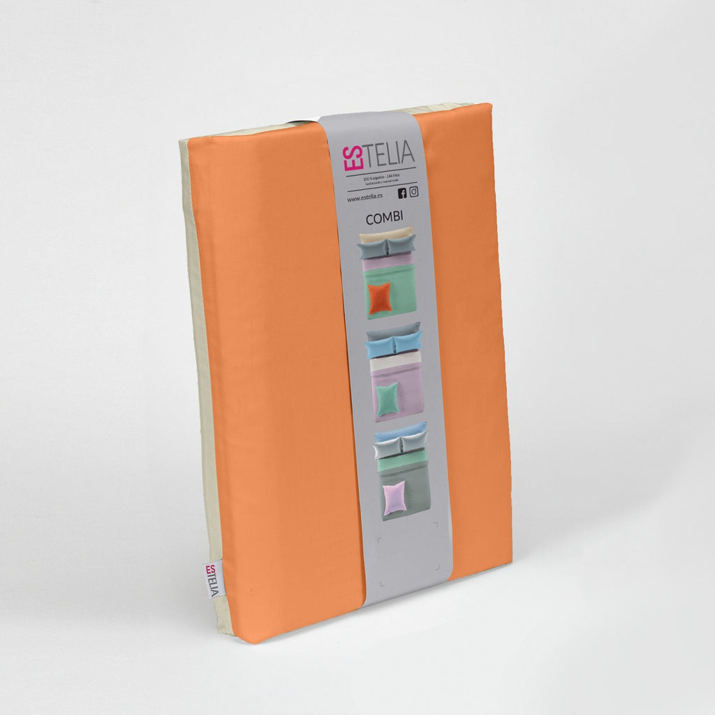 Funda nórdica reversible algodón mango-piedra presentación en bolsa de tela