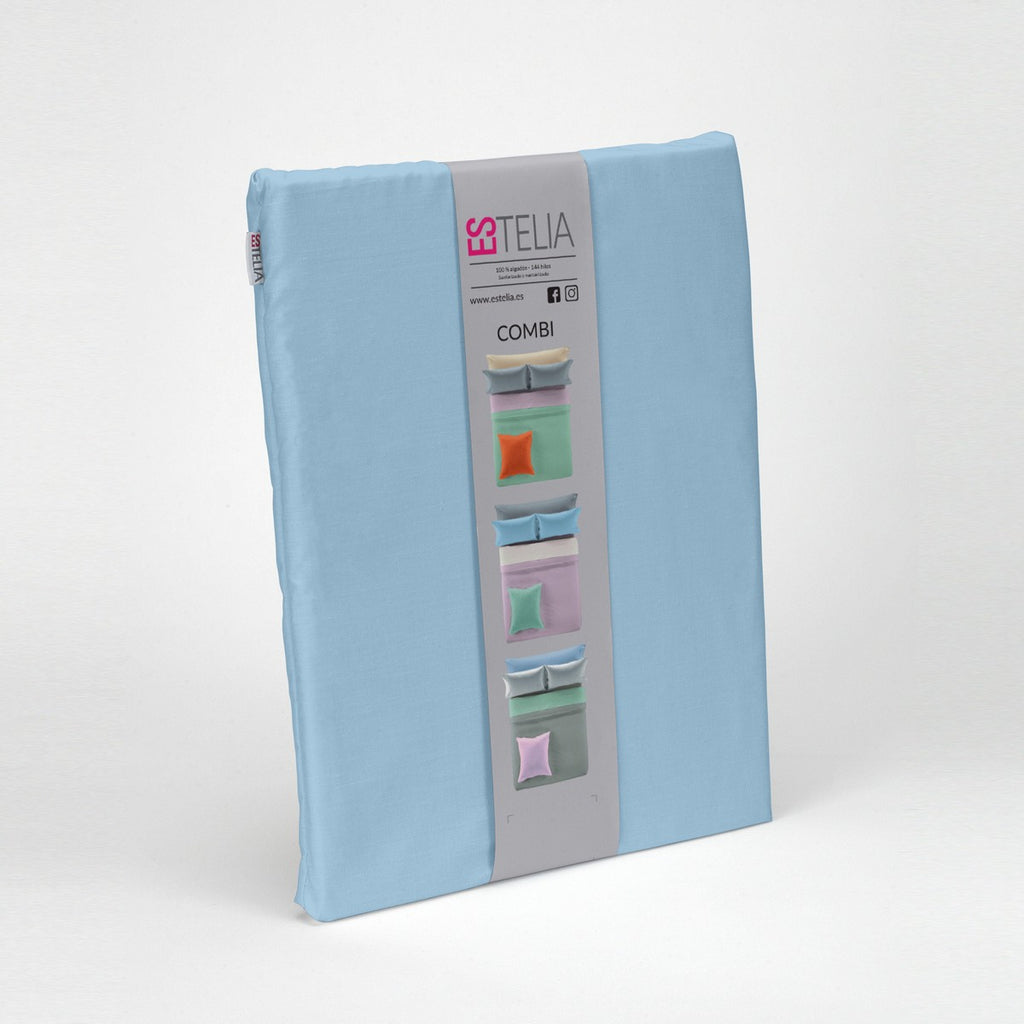 Funda nórdica lisa algodón azul celeste presentación en bolsa de tela