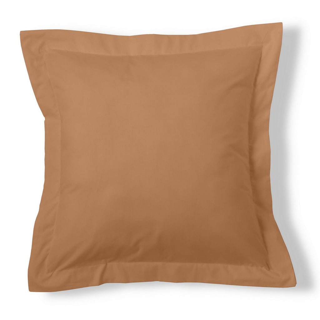 Funda de cojín algodón marrón 55x55cm con pestaña