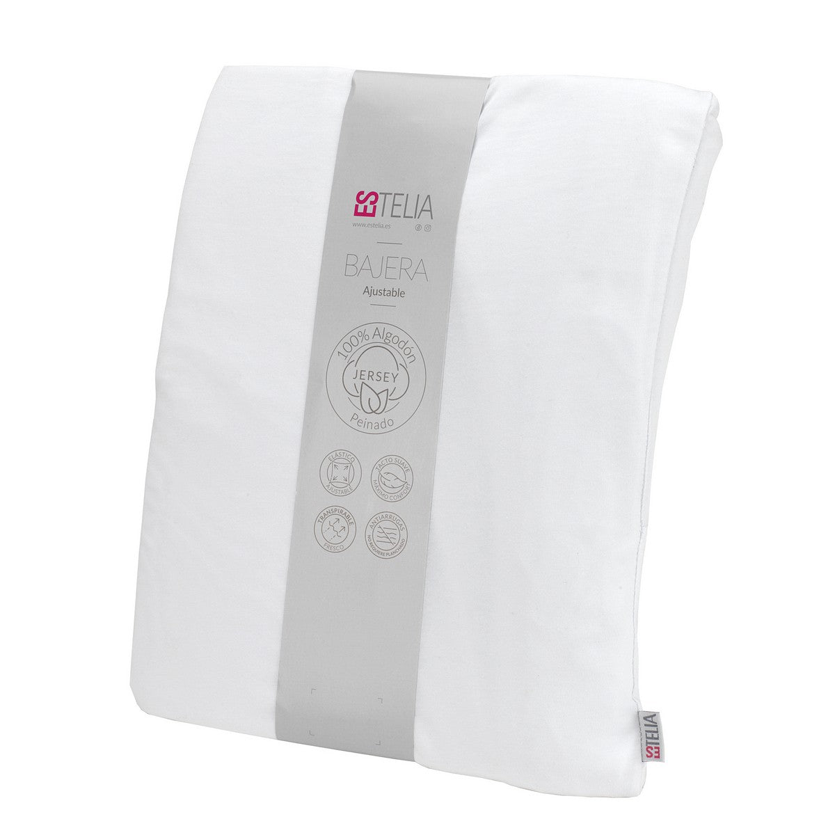 Bajera ajustable de punto elástico Jersey blanco, presentación en bolsa de tela