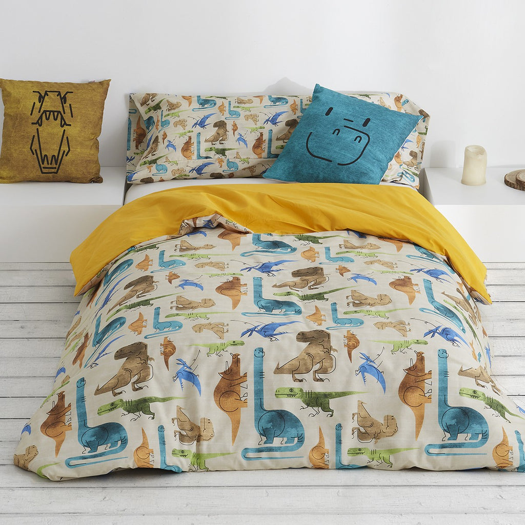 Dúo funda nórdica + almohada saurios escena de cama cojines