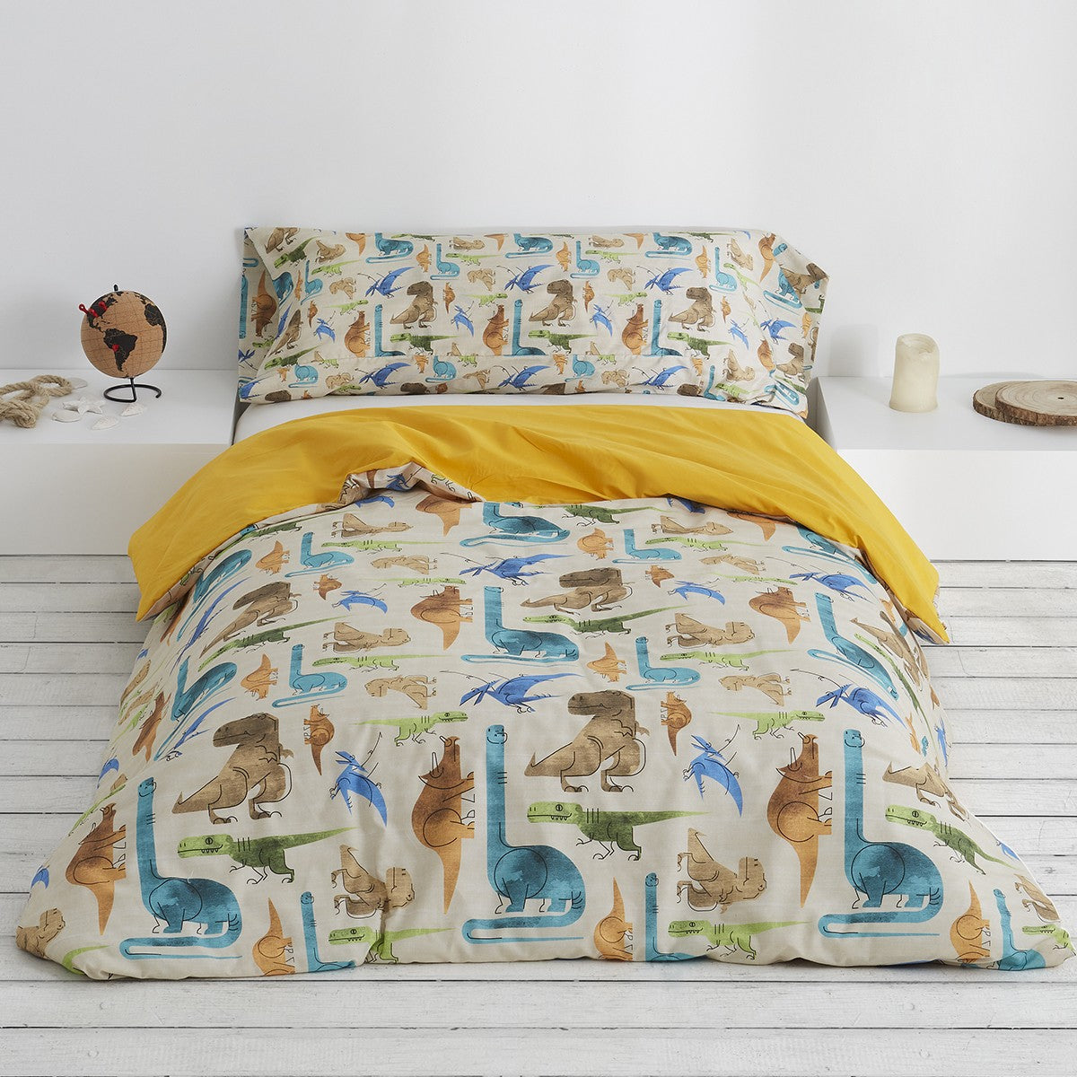 Dúo funda nórdica + almohada saurios escena de cama
