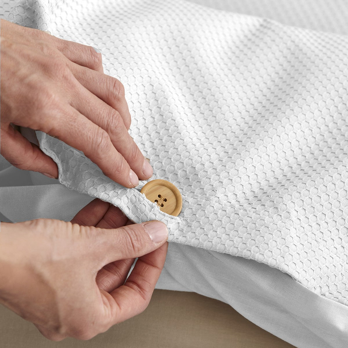 Dúo funda nórdica + almohada con botones blanco piedra cierre botones