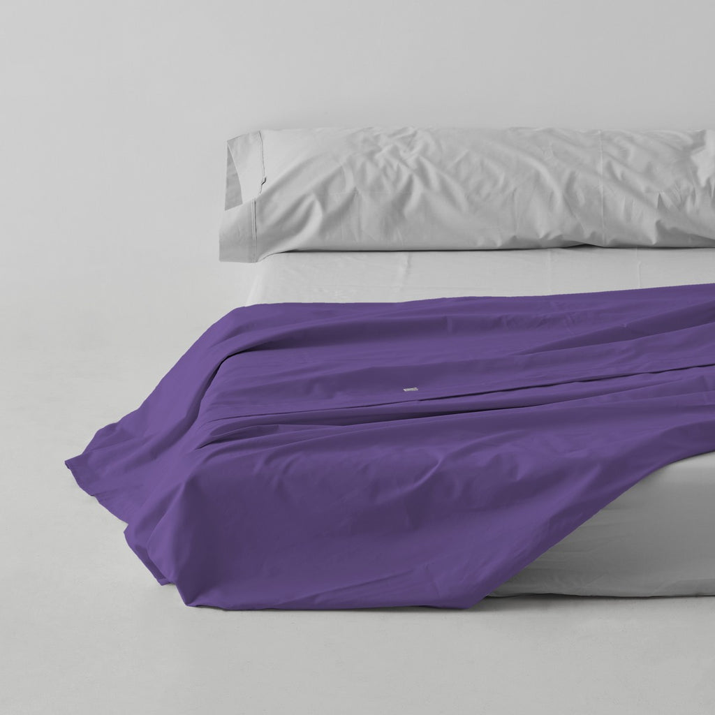 Sábana encimera algodón poliéster lila escena de cama