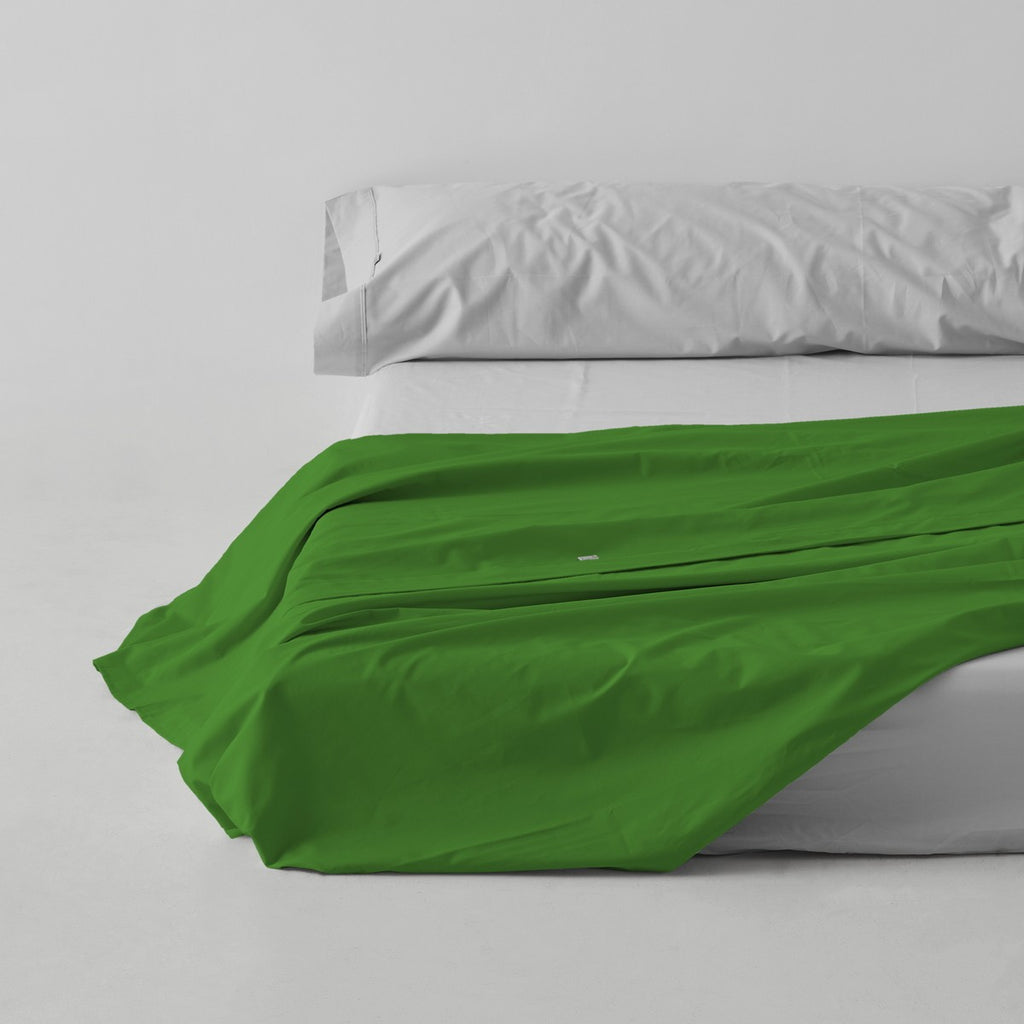Sábana encimera algodón poliéster verde escena de cama