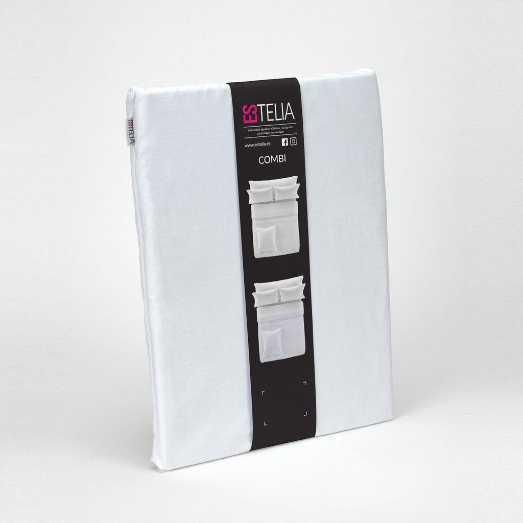 Sábana encimera satén blanco presentación en bolsa de tela