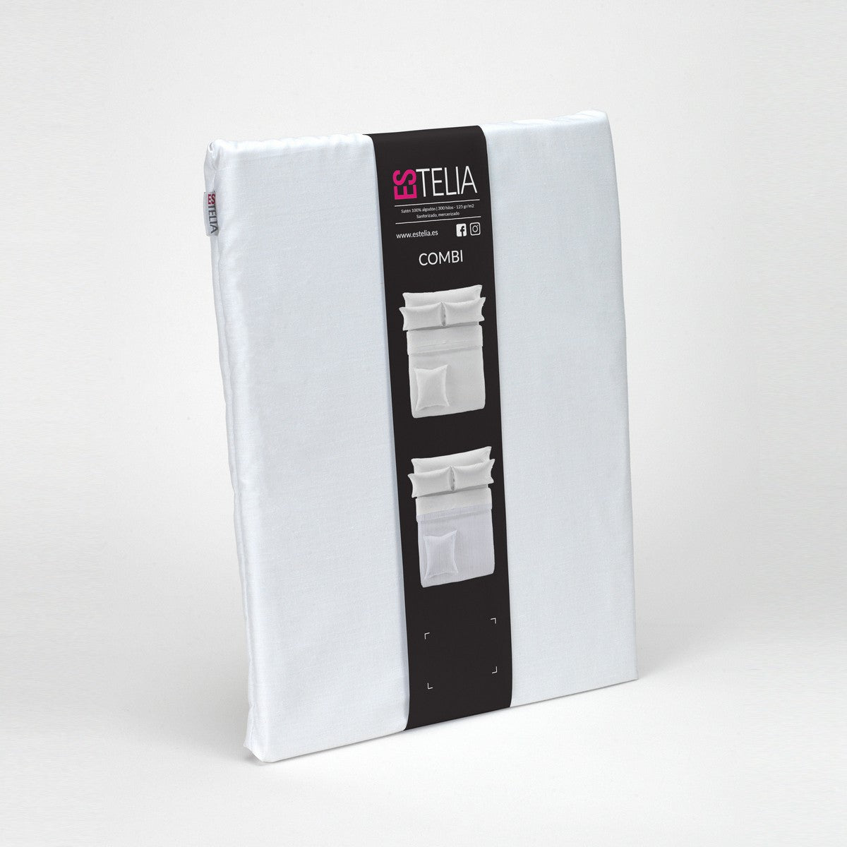 Sábana encimera satén blanco presentación en bolsa de tela