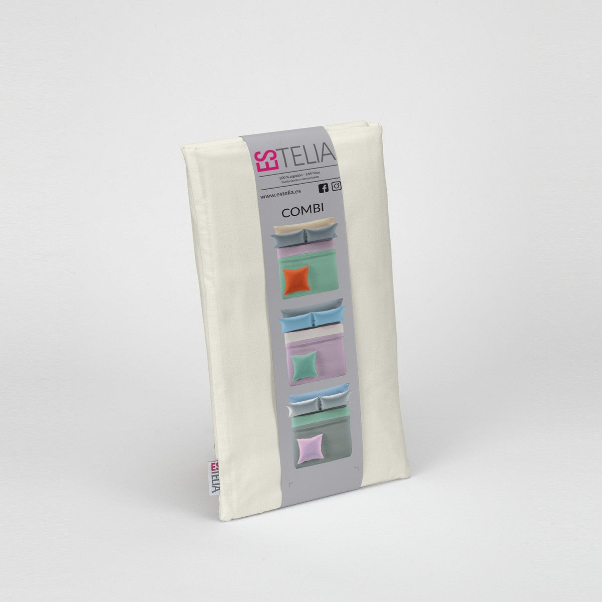 Funda de cojín algodón crema presentación en bolsa de tela