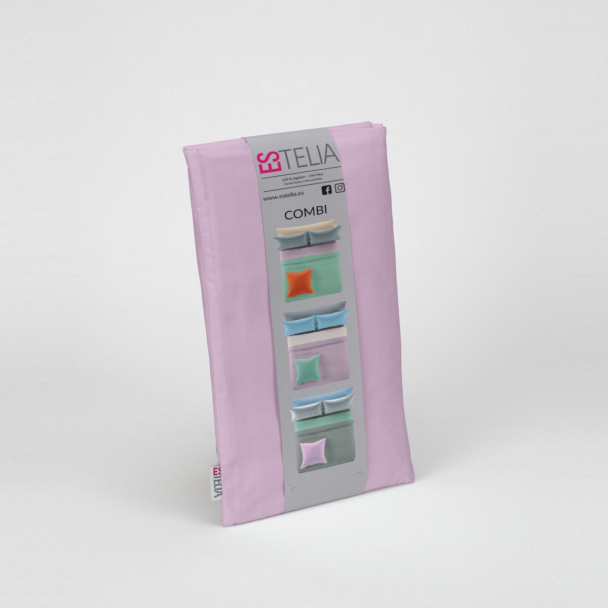 Funda de cojín algodón malva presentación en bolsa de tela