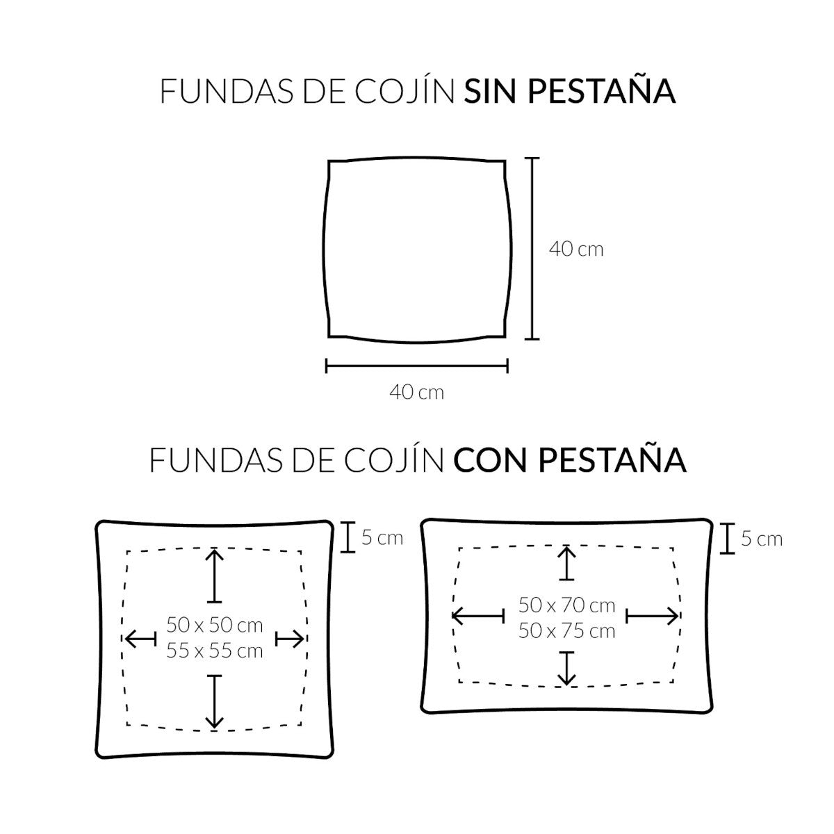 Funda de cojín lisa: acabada en pestaña o sin ella