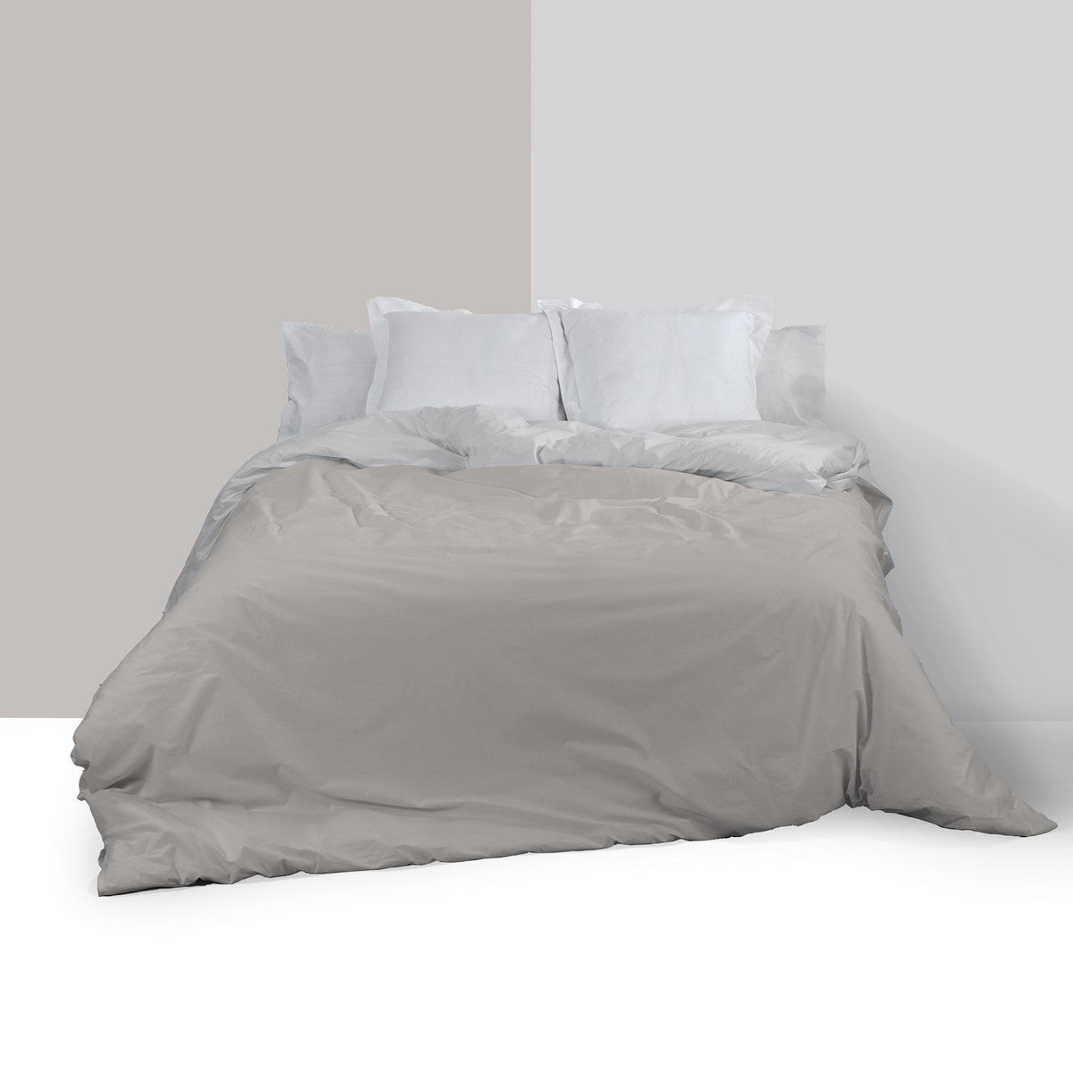 Funda nórdica reversible perla-plomo escena de cama reverso