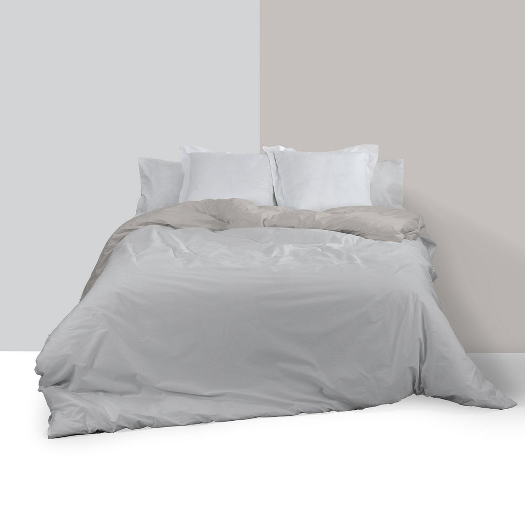 Funda nórdica reversible perla-plomo escena de cama anverso