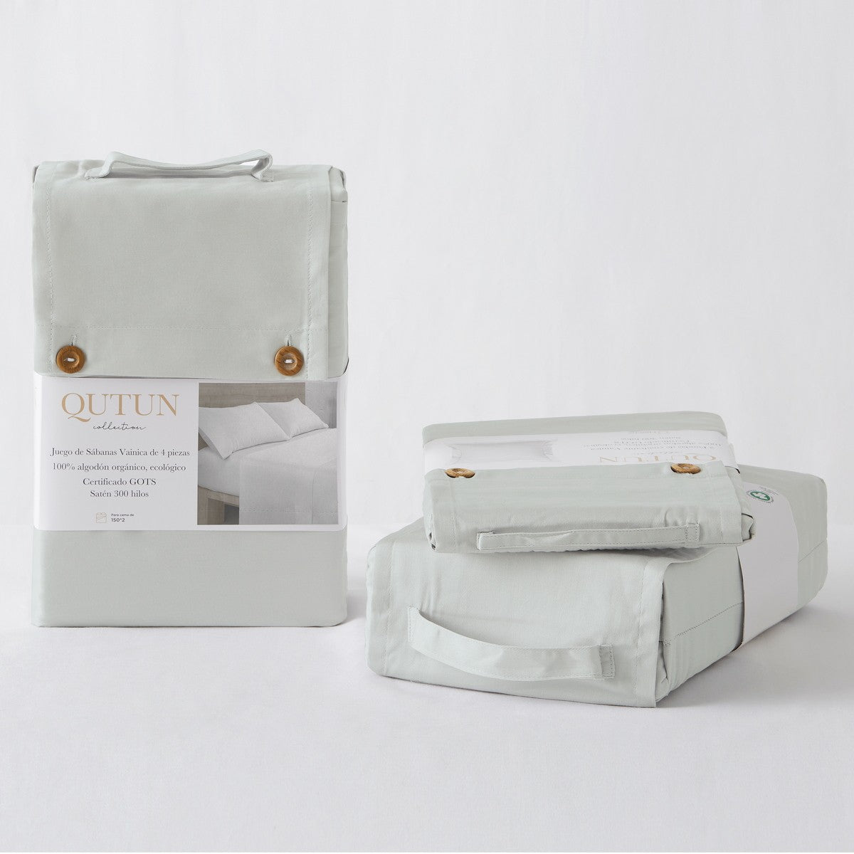 Sábana bajera ajustable de algodón orgánico color perla - Qutun - Presentación en bolsa de tela