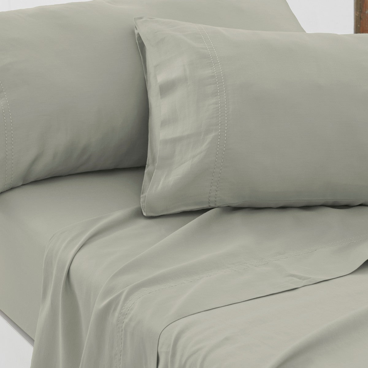 Funda almohada algodón orgánico con doble pespunte color topo - Qutun - Aproximación