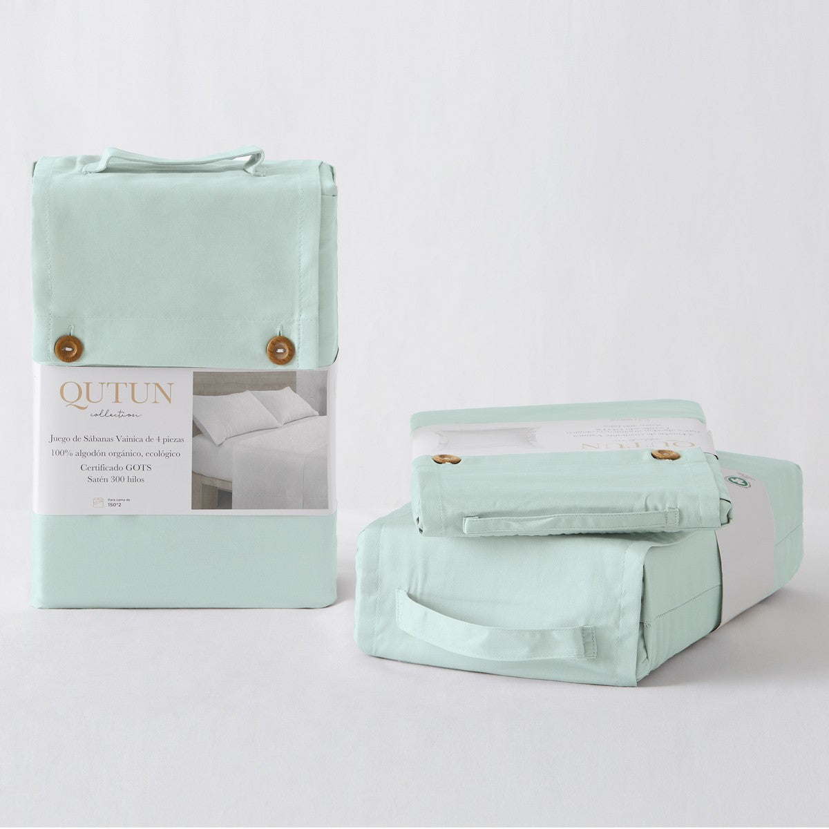 Funda almohada algodón orgánico con vainica color hielo - Qutun - Presentación en bolsa de tela