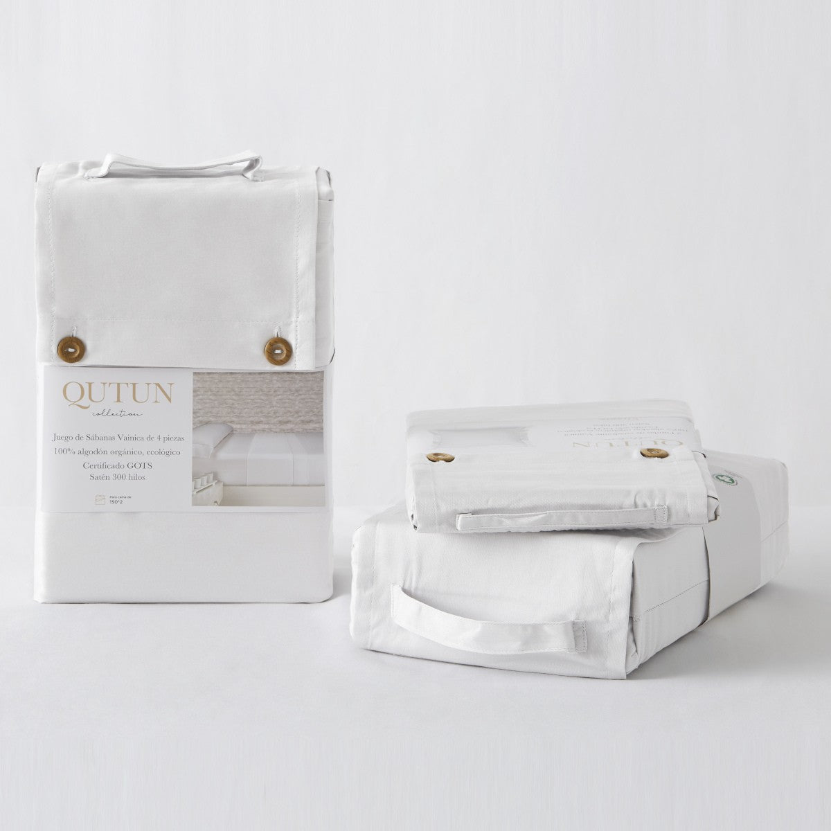 Funda de cojín algodón orgánico con doble pespunte color blanco - Qutun - Presentación en bolsa de tela