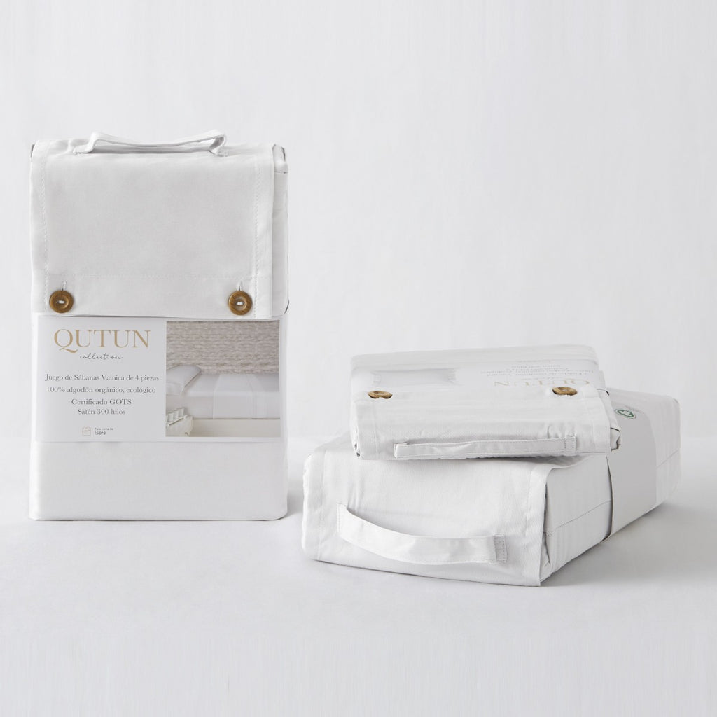 Funda de cojín algodón orgánico con vainica color blanco - Qutun - Presentación en bolsa de tela