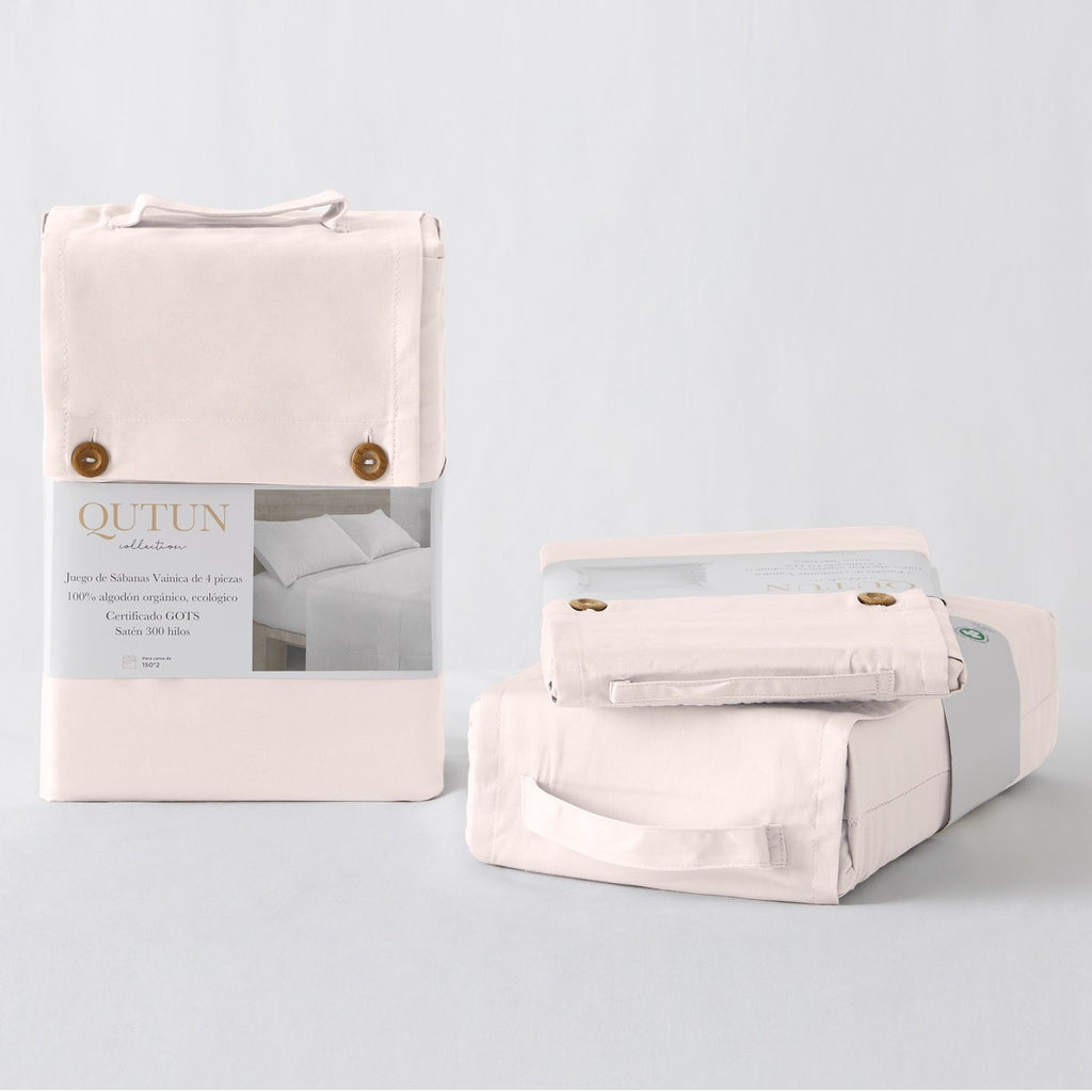 Funda de cojín algodón orgánico con vainica color rosa - Qutun - Presentación en bolsa de tela